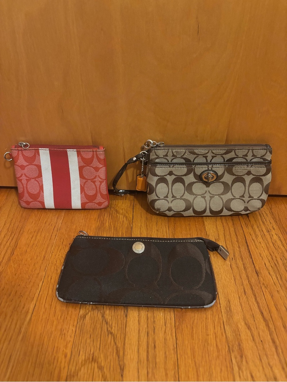 Coach Trio Rehab Wristlet Set - Red, White, Tan & Dark Brown